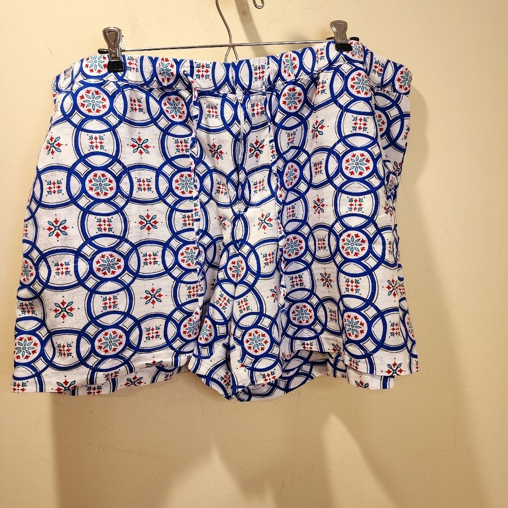Liz Claiborne Blue and White Patterned Apparel Plus Size Linen Blend Short XXL